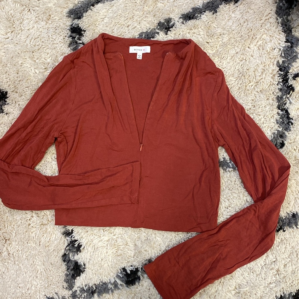 Aritzia Red Cropped Fitted Long Sleeve Hoodie